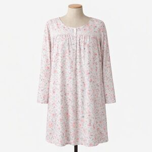 Vintage 90s Floral Lace Button Nightgown Size L Cottagecore Pink Long Sleeve PJs